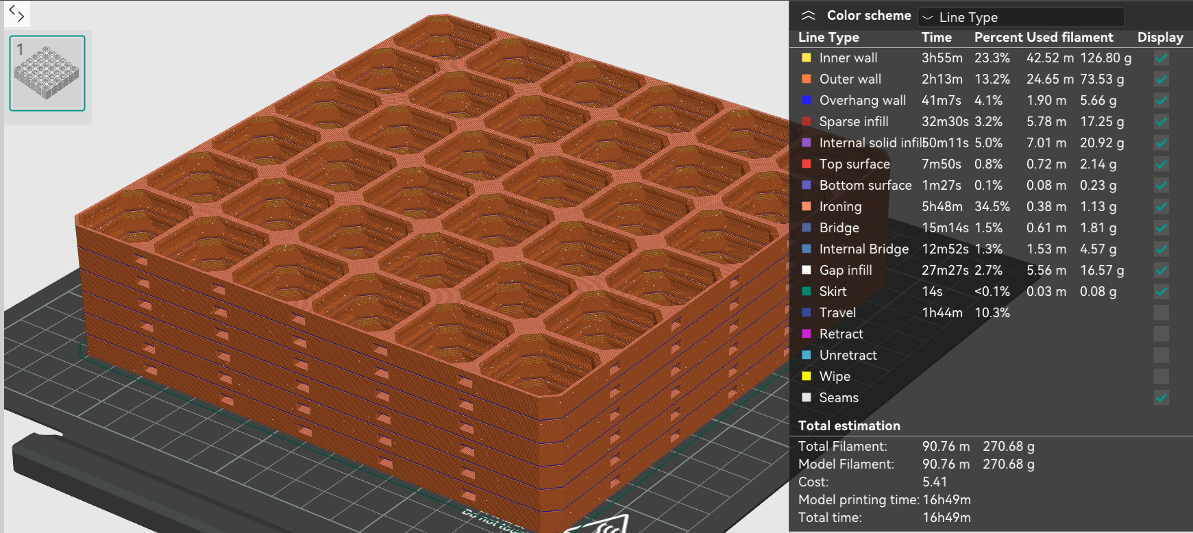 Cross-section of the stacked print